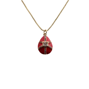 Gold-plated necklace featuring a red enamel teardrop pendant with zircon cross motif