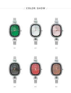 Multiple colors of women's oval rhinestone watches with Milanese mesh steel bands