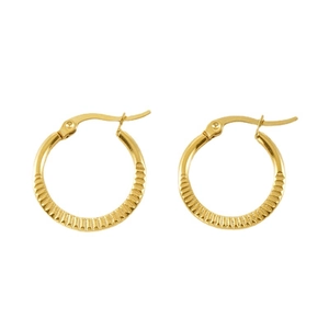 Minimalist gold stainless steel hoop earrings with textured grooved design for women