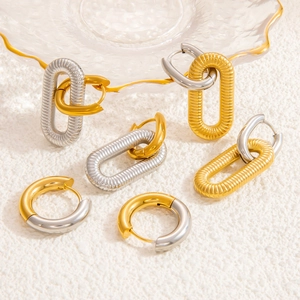 Fashion 18K Gold Plated Stainless Steel Mixed Color Hoop Earrings For Women Chunky Geometric Chain Linked Earrings Jewelry