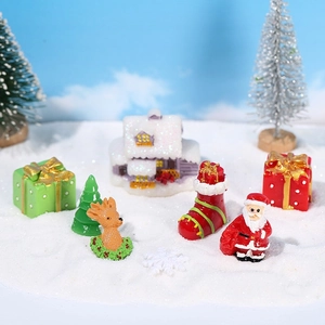 Christmas miniature resin set featuring Santa, reindeer, and snow house for DIY decor