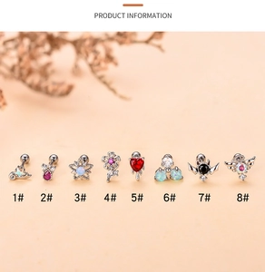 Detail display of 8 vintage heart and star zircon stud earring styles on warm skin tone