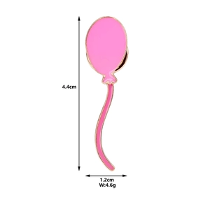 Pink balloon metal brooch with gold border and dimensions 4.4cm height and 1.2cm width