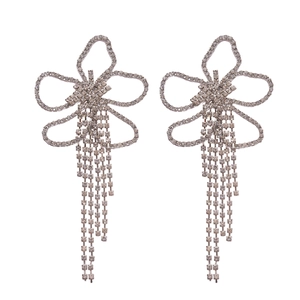 Elegant floral tassel earrings featuring sparkling rhinestones on a clean white backdrop