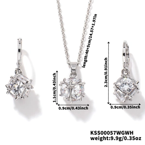 Detailed size parameters for silver cubic zirconia necklace and earrings jewelry set