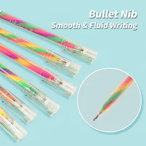 Rainbow gradient gel pens with transparent barrels and precision bullet tips for journaling