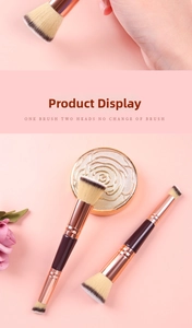 Dual-ended foundation brush with rose gold ferrule and dense synthetic bristles detail