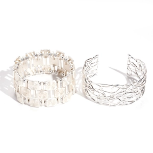18K gold plated minimalist hollow woven and spiral patterned open bangles for women