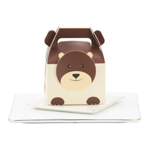 European style brown bear paper gift box with handle for cookies and candy packaging