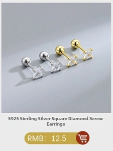 Macro shot of S925 sterling silver square zircon earrings with secure screw back design