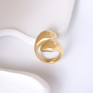 Modern 18K gold plated titanium steel ring with unique irregular sculptural design
