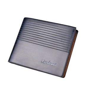Classic men's short bifold wallet in dark blue gradient leather with dot texture
