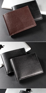 Detail of short leather men's wallet with litchi grain and fine stitching details