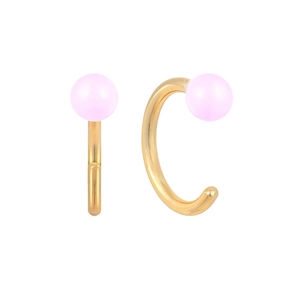 Close-up of gold-plated silver earrings with elegant lavender spherical beads