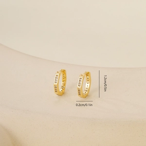 Detail view of gold-plated zircon hoop earrings with 1.2cm height dimension markers