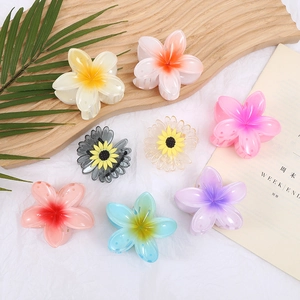 Set of 8 colorful acrylic plumeria flower hair claws and daisy clips for women