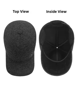 Detail view showing the top texture and warm fleece lining of the men's winter baseball cap