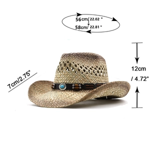 Tableau détaillé des tailles d'un chapeau de cowboy en paille avec dimensions de la bordure