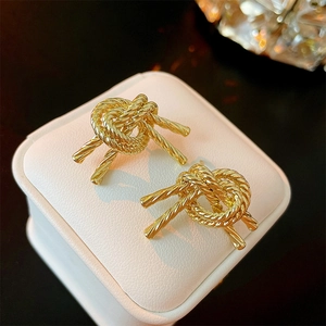 Twisted Rope Knot Stud Earrings With Silver Earring Post Copper Golden Minimalist Elegant Jewelry For Women Fashion