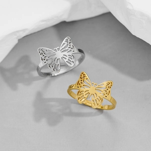 Minimalist hollow butterfly stainless steel rings in gold and silver finish