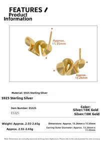 Detail view of 925 sterling silver ruffled geometric stud earrings with gold finish