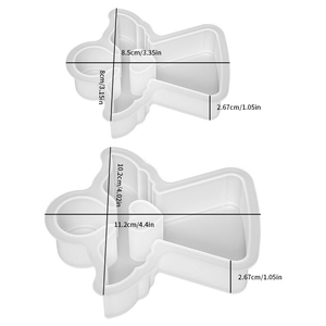 Detailed dimension guide for angel-shaped silicone candle molds in two different sizes
