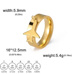 Minimalist 18k gold plated stainless steel ring with a stylish airplane charm pendant