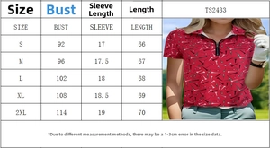 Detailed size guide table for women's Polo T-shirt with bust and length measurements