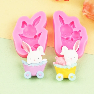 Detailed pink silicone bunny mold for fondant cake decor and handmade rabbit soap
