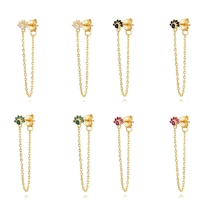 Evil Eye Tassel Chain Dangle Earrings Copper Zircon With 925 Sterling Silver Earring Post Elegant Jewelry For Women