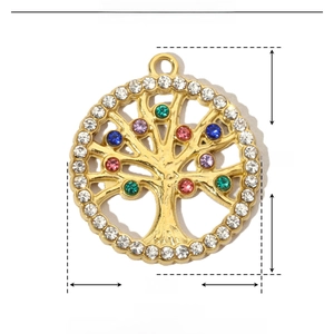 Detail of Tree of Life pendant in stainless steel with rhinestones, 23mm x 20mm size