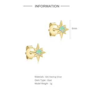 Detail of 6mm S925 sterling silver star opal stud earrings with gold plating finish