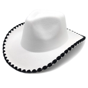 Chapeau De Cowboy Western Feutre Coton Polyester Bord Large Couture Rétro Jazz Fedora Pour Hommes Femmes Mode