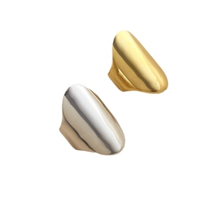 Minimalist wide smooth stainless steel open rings in polished gold and silver finishes