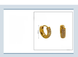 Detailed view of 18K gold plated stainless steel hoop earrings with tiny rhinestones
