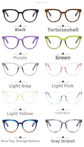 Detailed overview showing 10 trendy oversized jelly color eyeglass frames in various finishes
