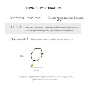 Spécifications de taille pour collier en perles de verre et bois avec pendentif cuillère