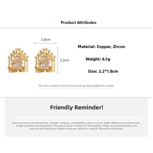 Detailed specs of vintage window-pane earrings with large zircon inlay and silver pins