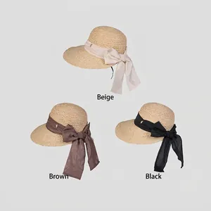 Chapeaux de soleil élégants en raphia pour femmes avec large bord et nœuds décoratifs