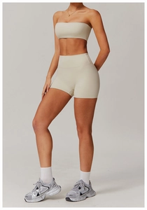 Short de yoga taille haute abricot en tissu brossé doux pour fitness et sport
