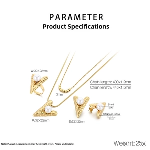 Detail showing the hammered golden stainless steel necklace and shell inlay dimensions