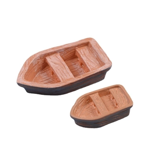 Miniature resin brown rowboat set for moss micro landscape and DIY aquarium decor
