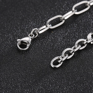 Detail der polierten Edelstahl-Gliederkette mit Karabinerverschluss auf dunklem Grund