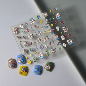 3D embossed snail and space cartoon nail stickers with colorful planets and cloud designs