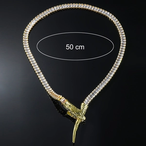 Detail view of 50 cm snake pendant necklace with pavé-set rectangular cubic zirconia