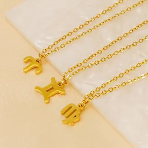 Three 18K gold-plated zodiac pendant necklaces with Aries Gemini and Virgo symbols