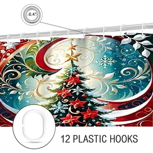 Rideau de douche sapin de Noël 3D avec 12 crochets et œillets métalliques renforcés