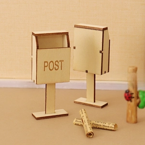 Miniature wooden Christmas post box models with engraved post text for dollhouse decor