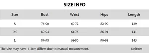 Size chart for V-neck long sleeve dress showing measurements in cm for S, M and L
