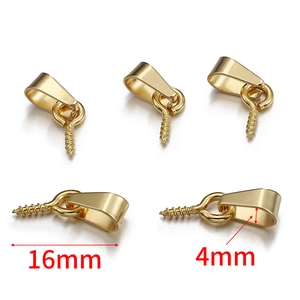 5pcs set of 16mm gold-plated stainless steel screw eye bails with clasp for DIY jewelry